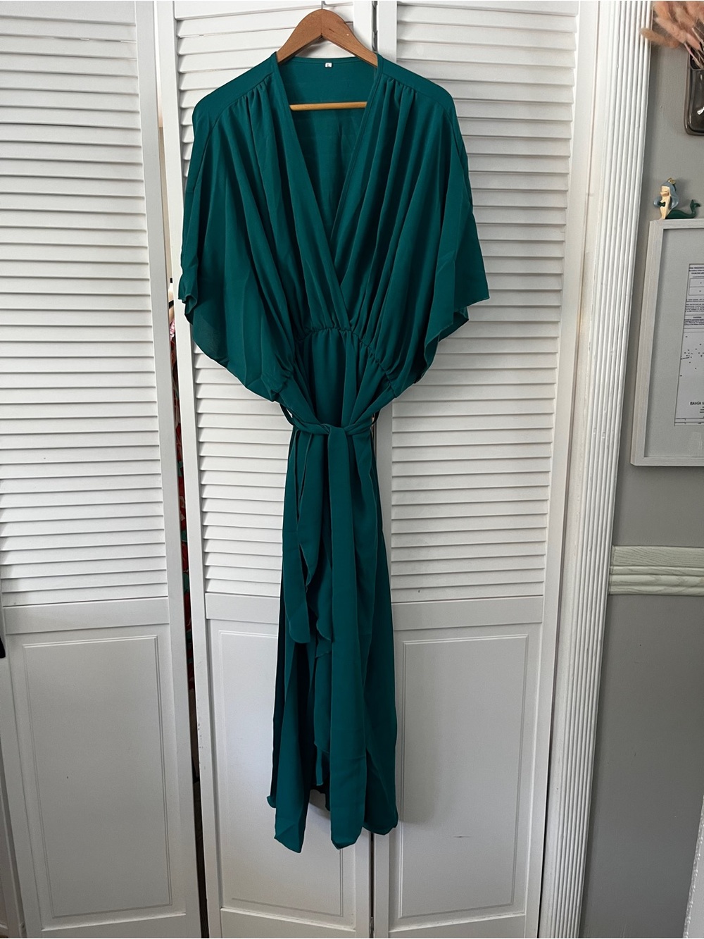 Midnight Teal Batwing Midi Dress w/ Tie Belt